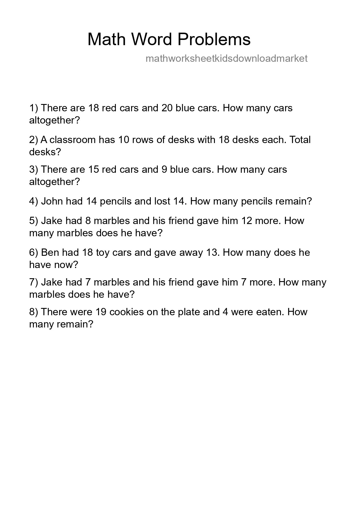 Math Word Problem Worksheet