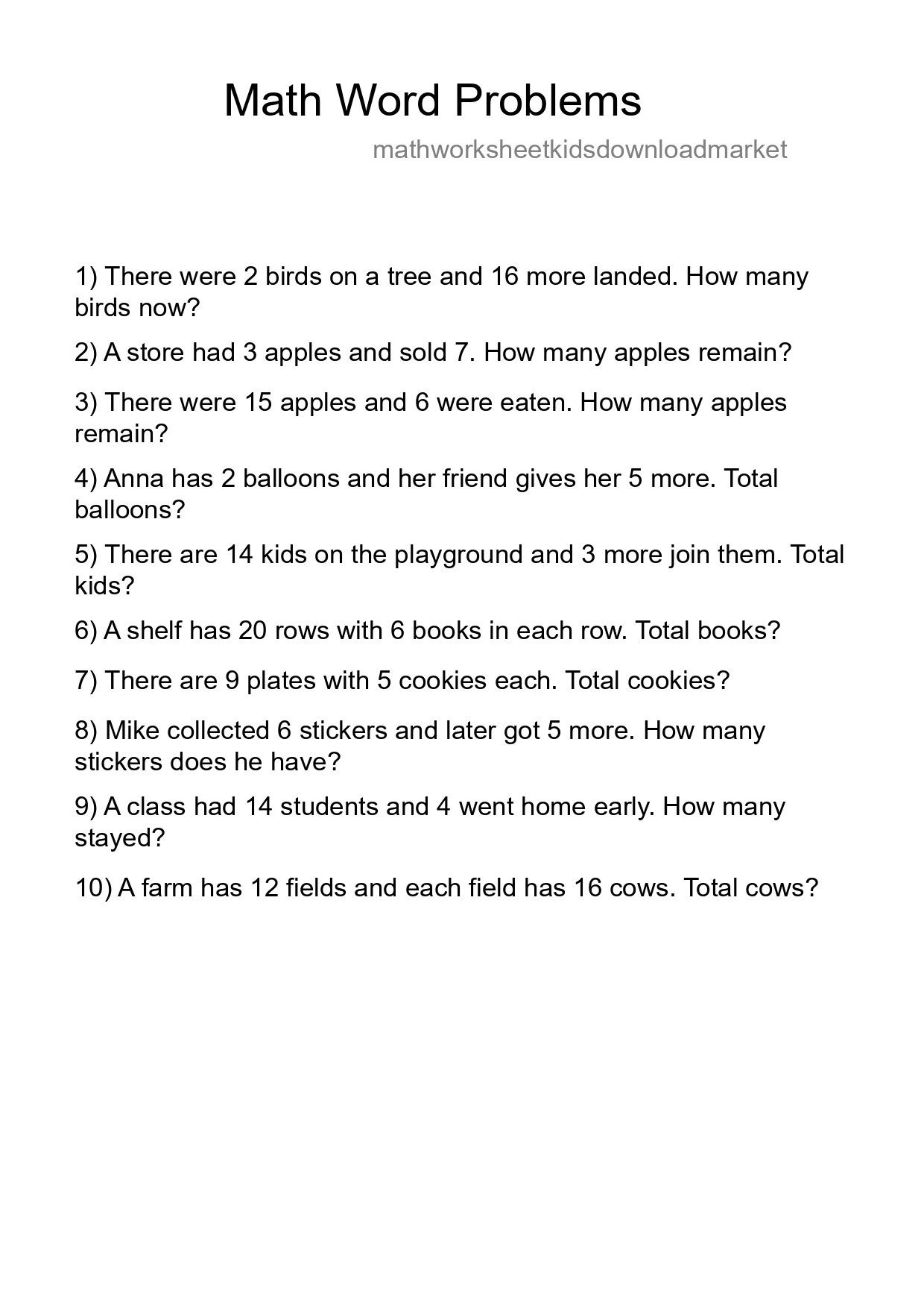 Math Word Problem Worksheet