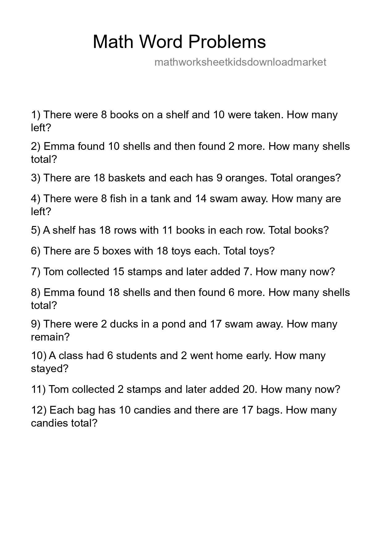 Math Word Problem Worksheet