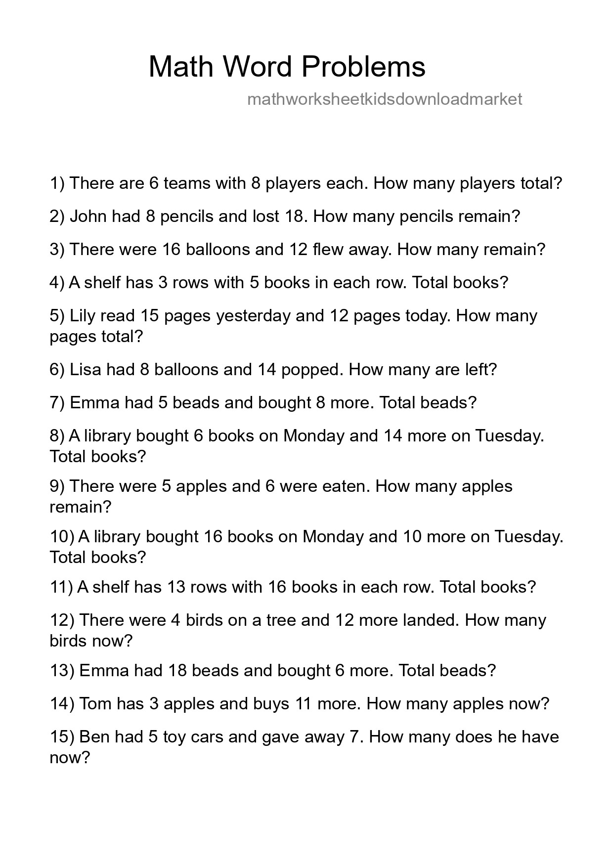 Math Word Problem Worksheet