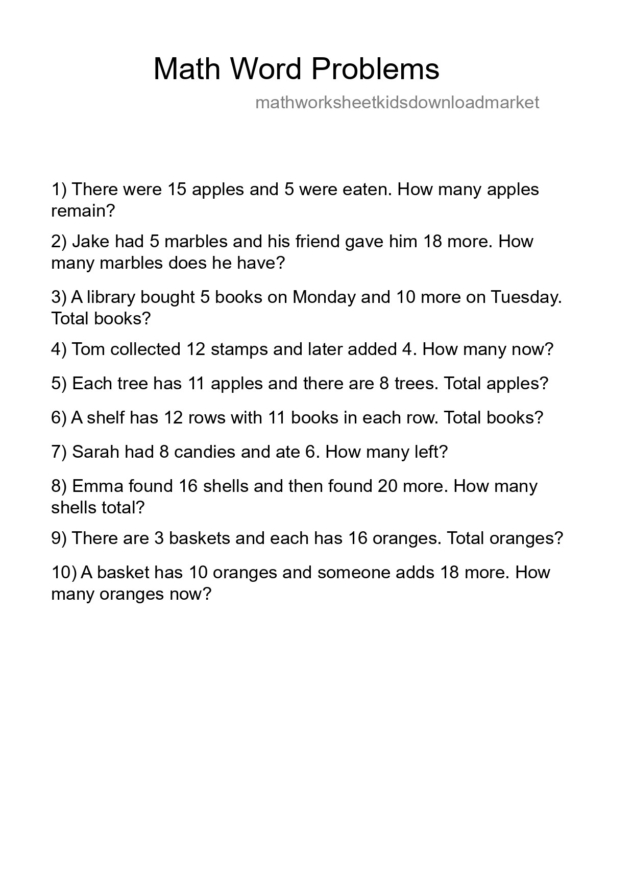 Math Word Problem Worksheet