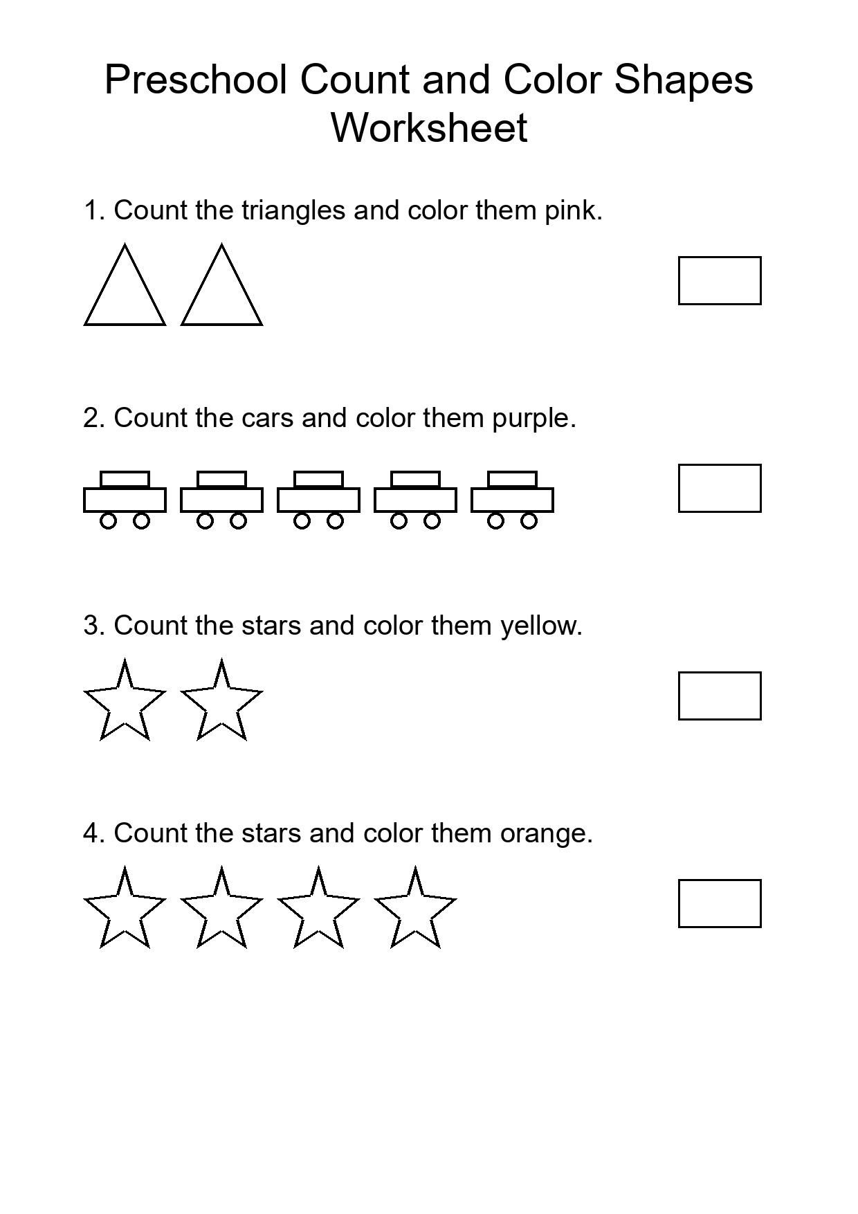 Preschool Count and Color Shapes Worksheet