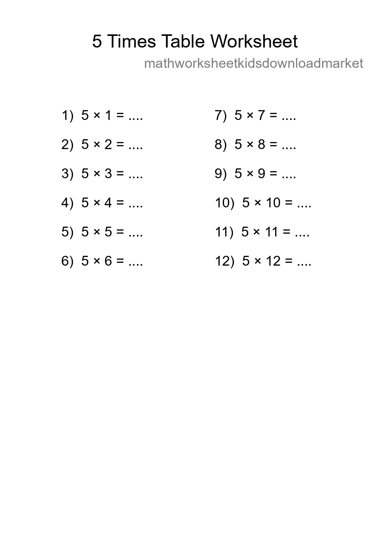 Printable 5 Times Table Worksheet For Grade 2 - Part 152