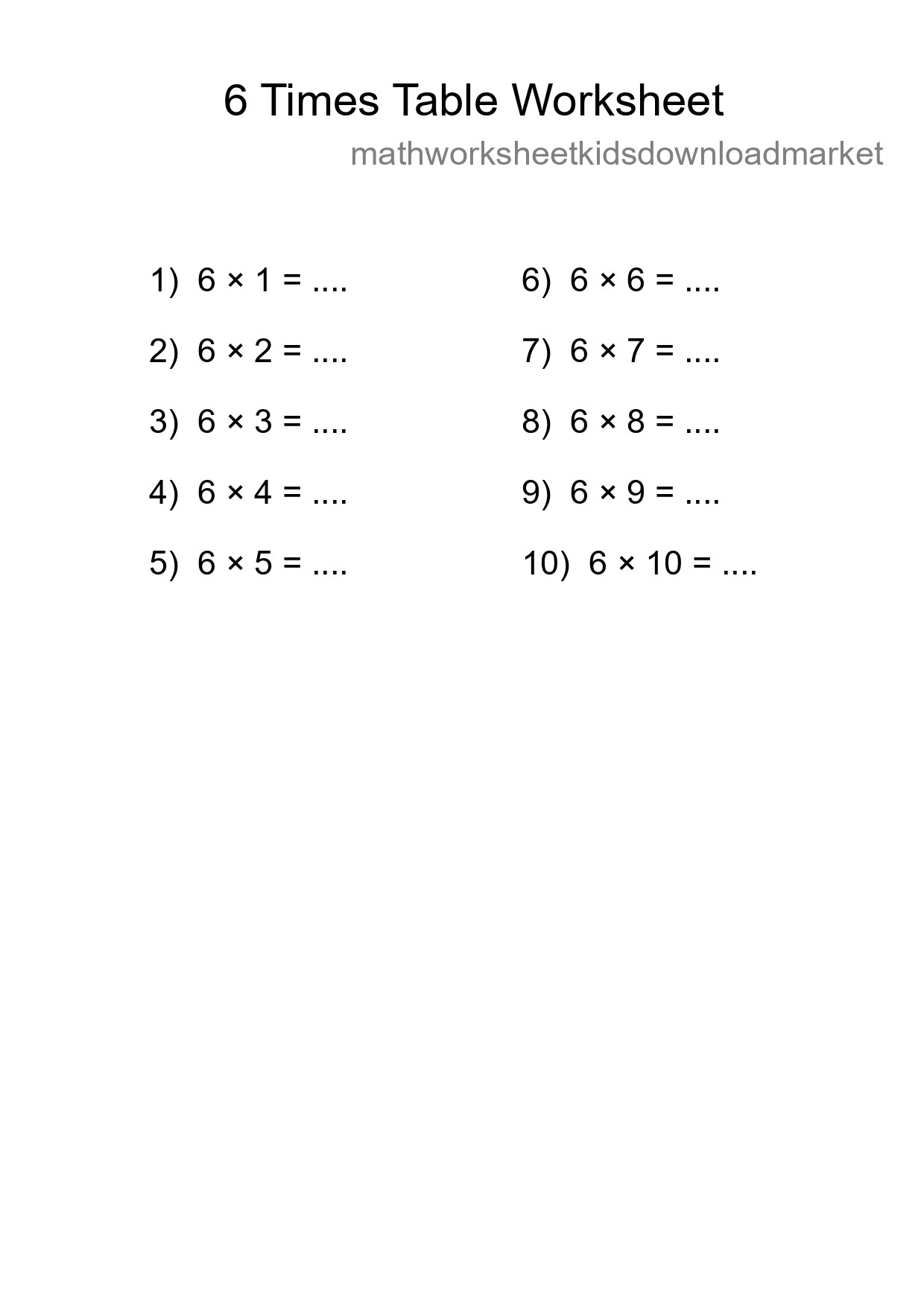 Printable 6 Times Table Worksheet For Grade 3 - Part 108
