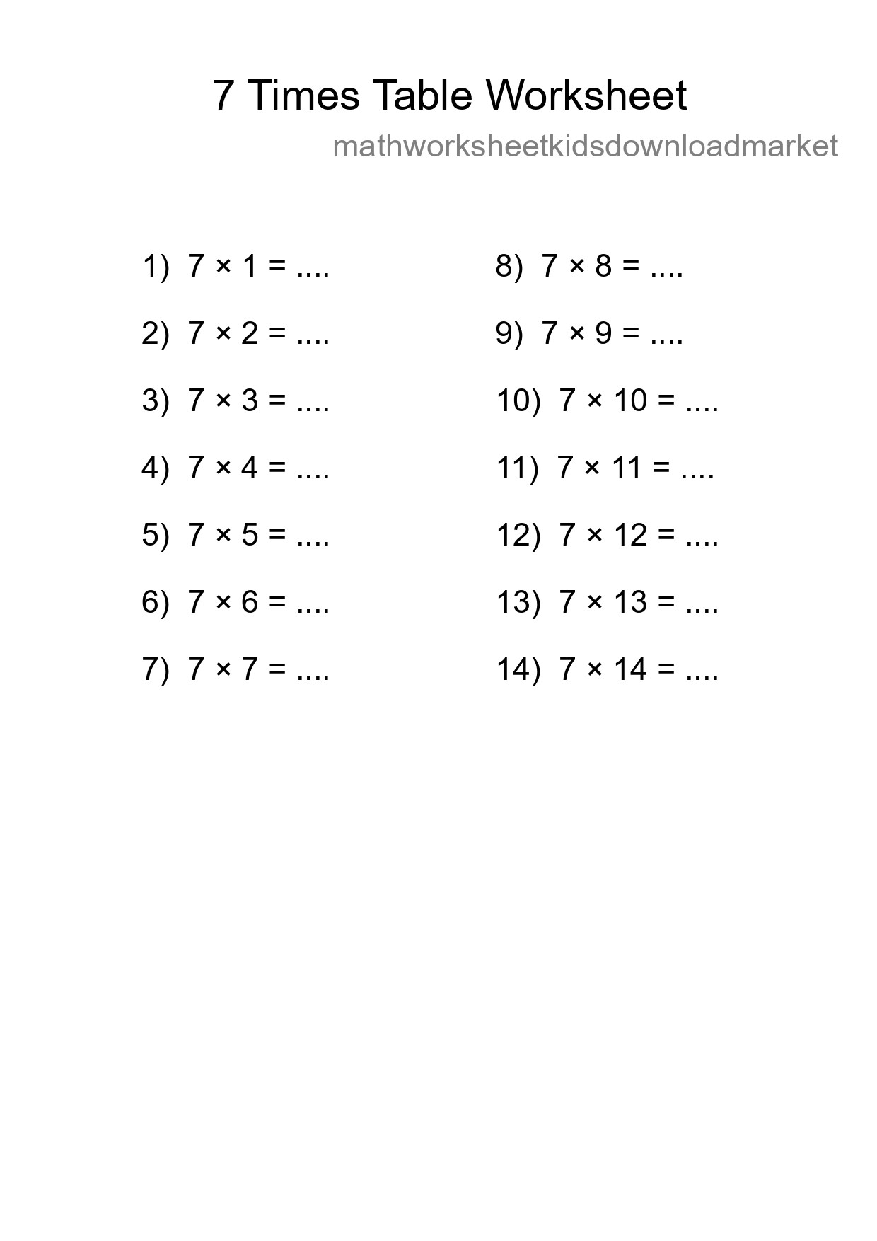 Printable 7 Times Table Worksheet For Grade 3 - Part 53