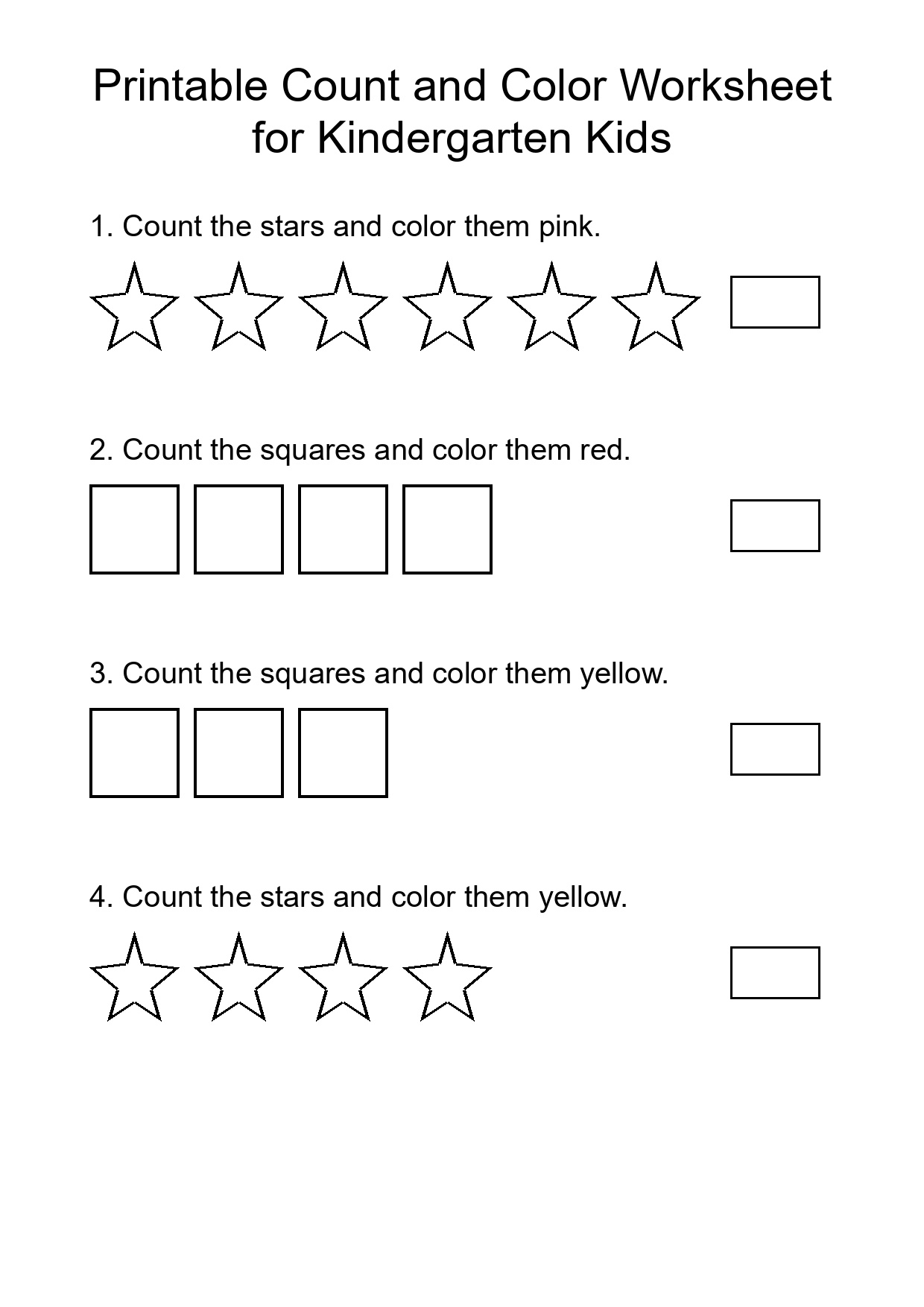 Printable Count and Color Worksheet for Kindergarten Kids