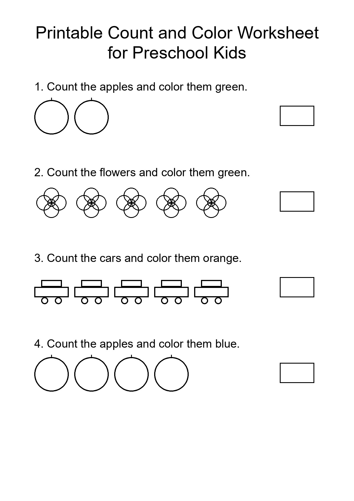 Printable Count and Color Worksheet for Preschool Kids