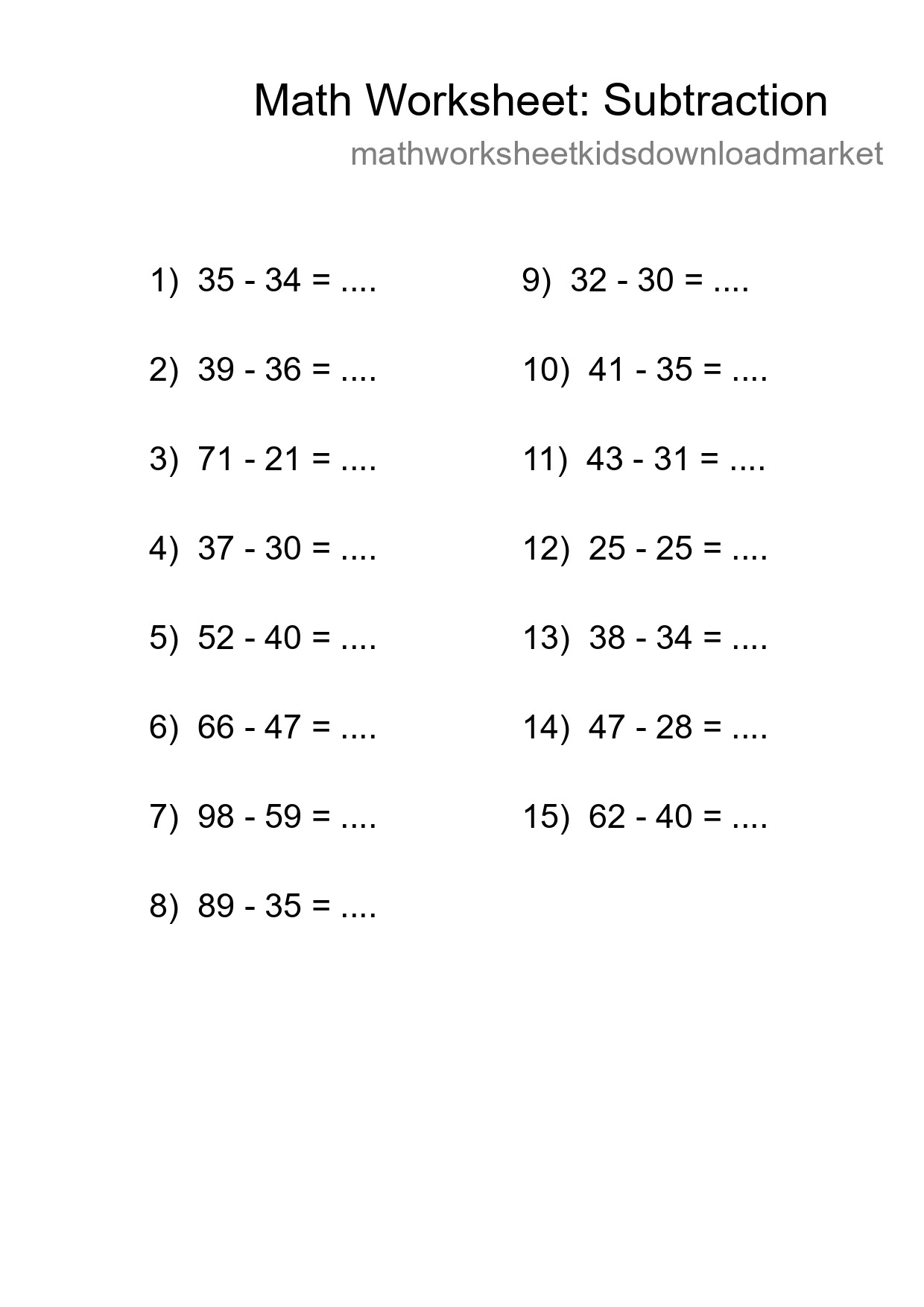 Printable Free 15 Subtraction Math Worksheet For Grade 3 - Part 19