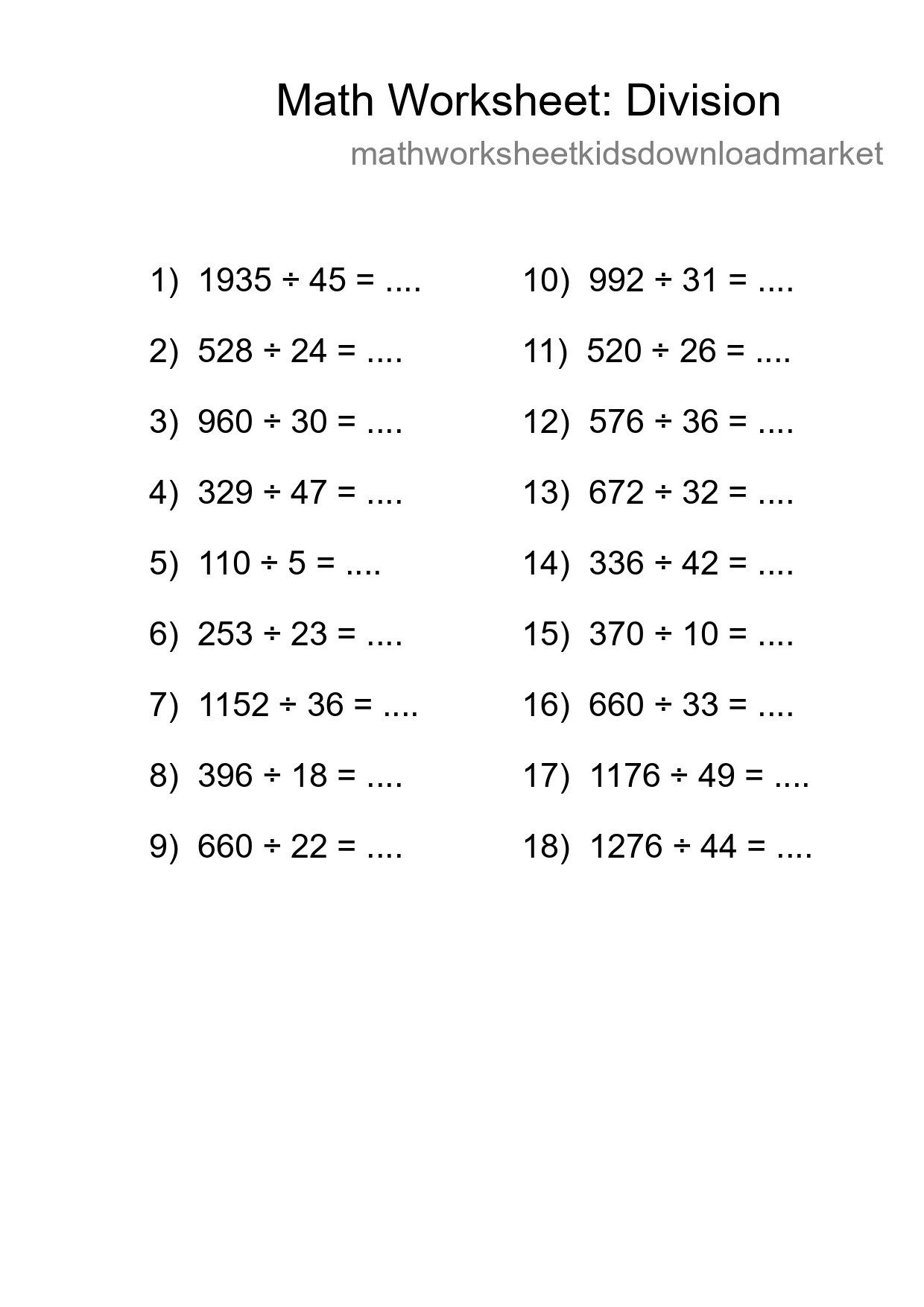 Printable Free 18 Division Math Worksheet For Grade 2 - Part 191