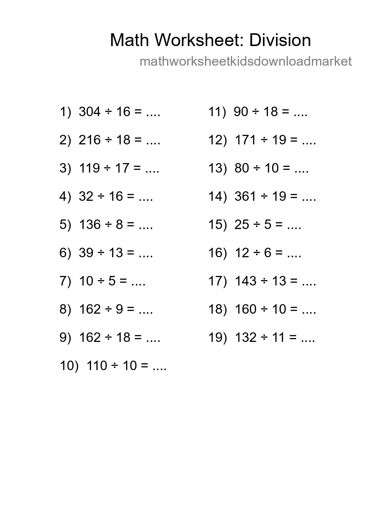 Printable Free 19 Division Math Worksheet For Grade 2 - Part 26