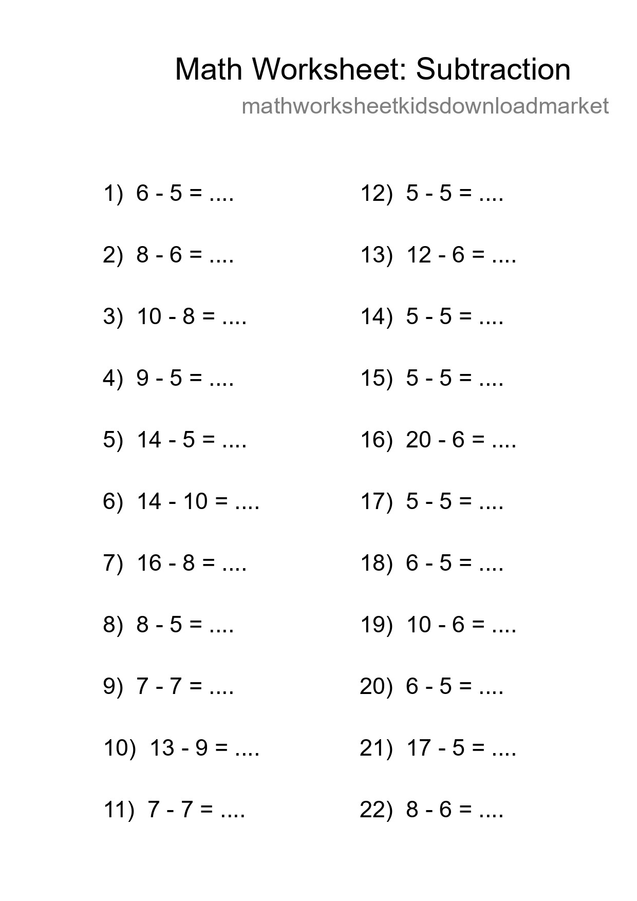 Printable Free 22 Subtraction Math Worksheet For Grade 2 - Part 206