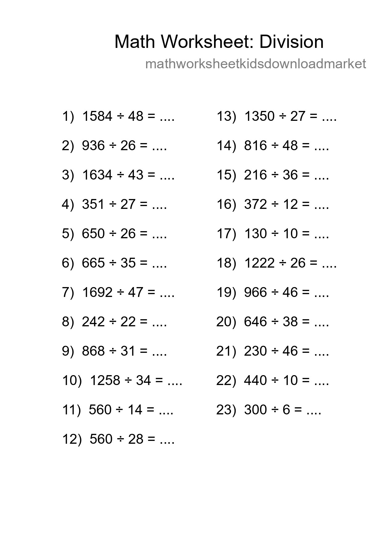 Printable Free 23 Division Math Worksheet For Grade 2 - Part 213