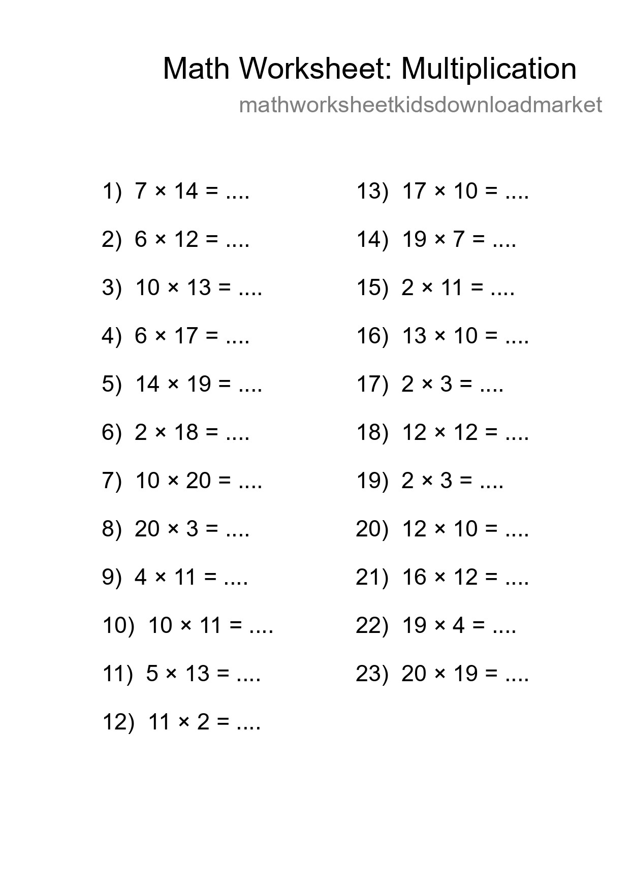 Printable Free 23 Multiplication Math Worksheet For Grade 2 - Part 106