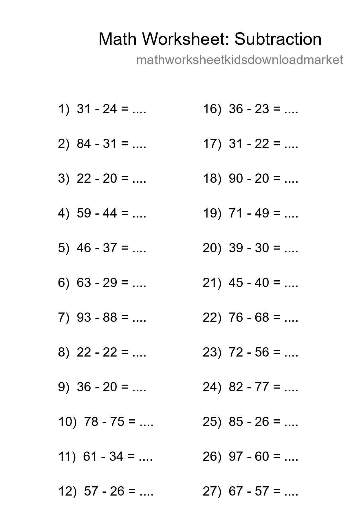 Printable Free 29 Subtraction Math Worksheet For Grade 3 - Part 129